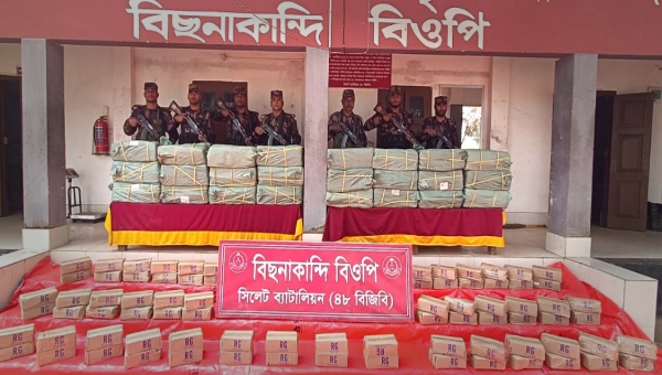 সিলেট ও সুনামগঞ্জ সীমান্ত থেকে প্রায় সাড়ে ৫ কোটি টাকার চোরাচালান জব্দ